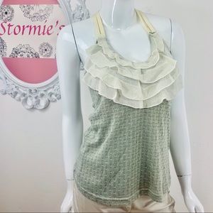 Anthro Tini Lili/Pale Green Cream Ruffled Camisole